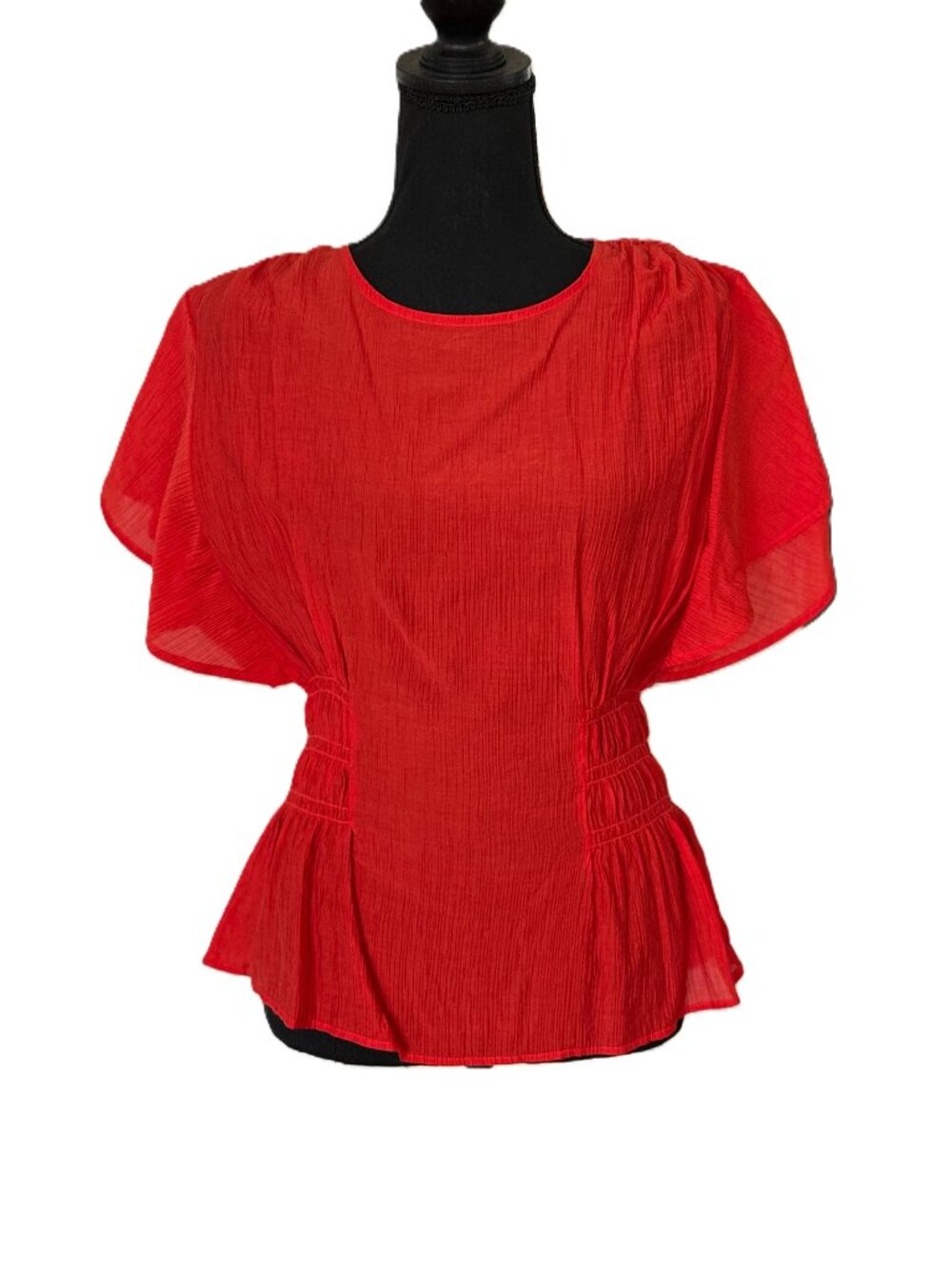 H&M | Flutter Sleeve Smocked Waist Blouse | Orange | Medium